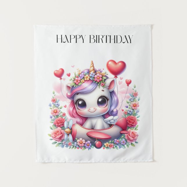 Unicorn Pilot Birthday Tapestry (Front)