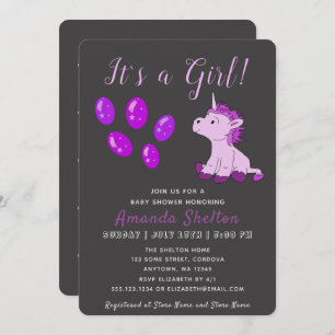 Unicorn Pink Baby Girl Shower Invitation Card