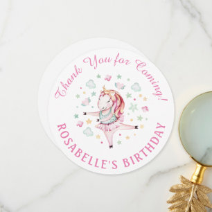 Unicorn Pink Ballerina Birthday Party Thank You