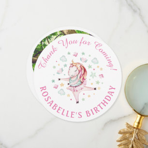 Unicorn Pink Ballerina Birthday Party Thank You Card