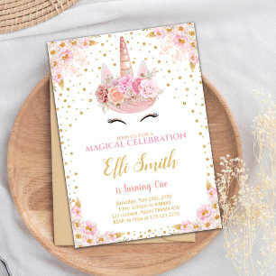 Unicorn Pink Birthday Invitations