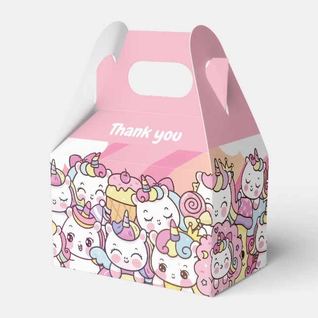 Unicorn pink birthday party  favour box (Front Side)