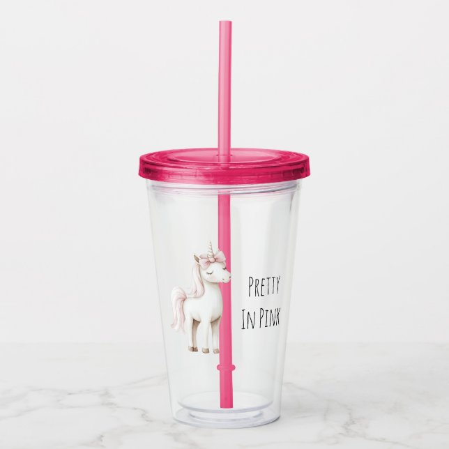 Unicorn Pink Bow Acrylic Tumbler (Front)