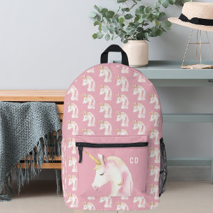 Unicorn pink cute initials girl printed backpack