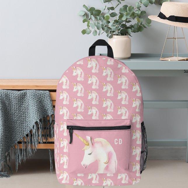 Unicorn pink cute initials girl printed backpack (Creator Uploaded)