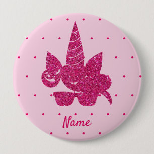 Unicorn pink faux glitter cute sunglasses girly 10 cm round badge