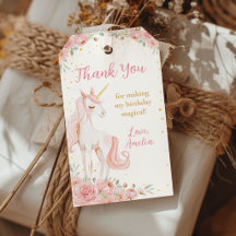 Unicorn Pink Floral Birthday Party Thank You