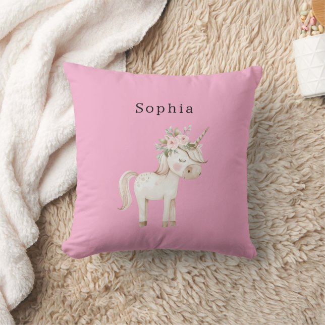 Unicorn Pink Floral Cushion (Blanket)