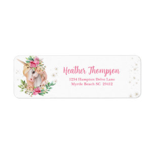 Unicorn Pink Floral   Return Address Label