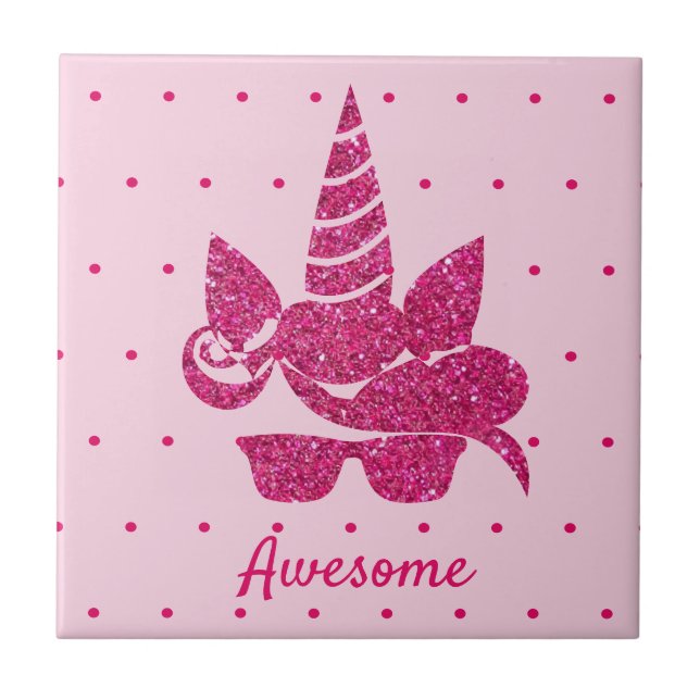 Unicorn Pink Glitter Cute Girly Kids Ceramic Tile (Front)