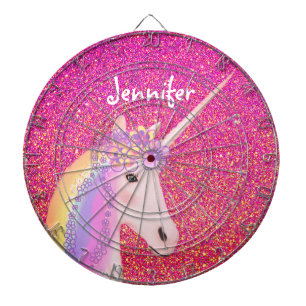 Unicorn Pink Glitter Fantasy Girls Personalised Dartboard
