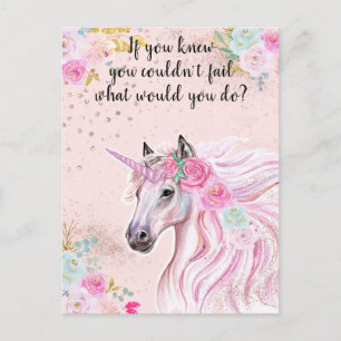 Unicorn Pink Glitter Motivational Manifesting Postcard