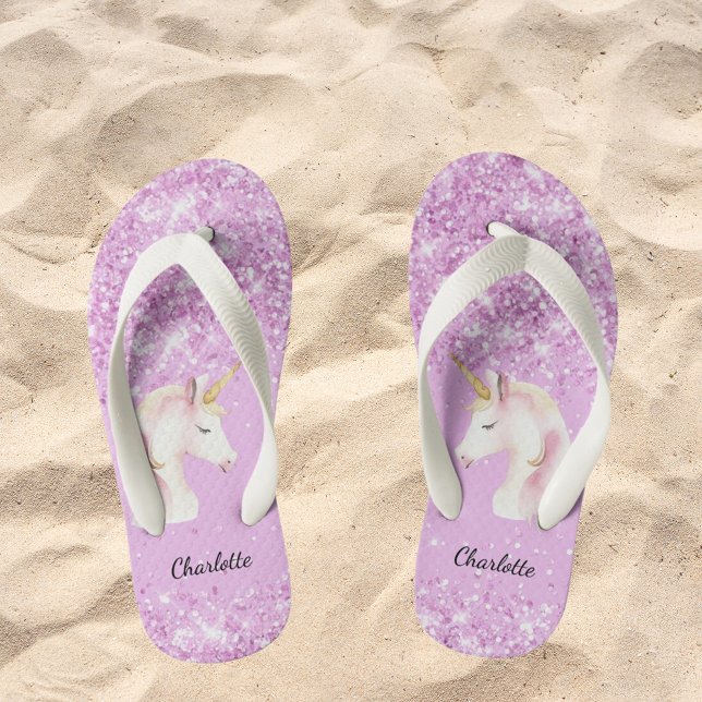 Unicorn pink glitter name girl  kid's thongs (Creator Uploaded)