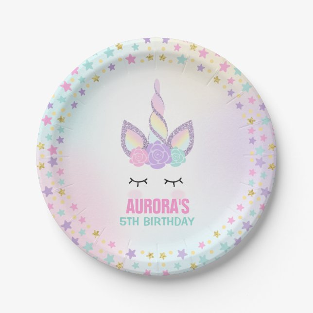 Unicorn Pink Glitter Paper Plate 7" Paper Plates (Front)
