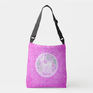 Unicorn Pink Glitter Personalised Crossbody Bag