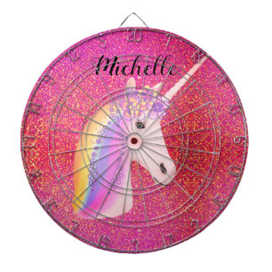 Uniçorn Pink Glitter Sparkles Fairytale Girly Dartboard