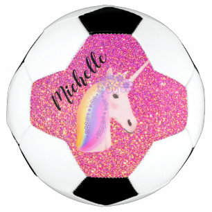Unicorn Pink Glitter Sparkles Girls Personalized Soccer Ball
