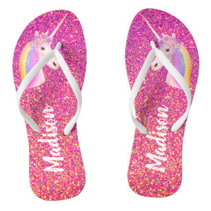 Unicorn Pink Glitter Sparkles Personalised Thongs