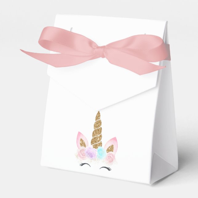 Unicorn Pink & Gold Birthday Favour Box (Front Side)