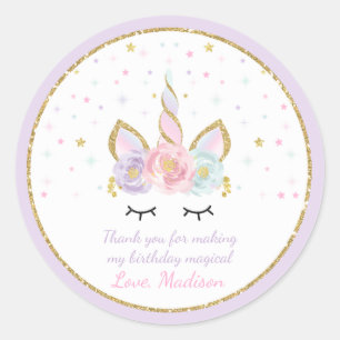 Unicorn Pink & Gold  Party Favour Tag Sticker Seal