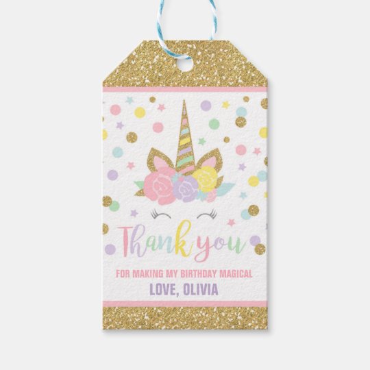 unicorn pink gold party favour thank you tag zazzlecomau