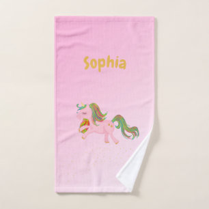 Unicorn Pink Gold Spots Girly Cute Bath Towel Set