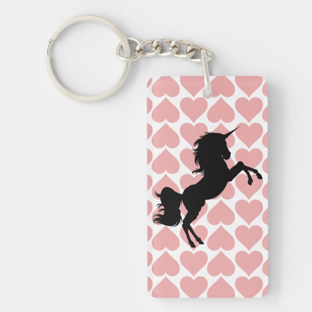 unicorn pink hearts pattern love key chain (Front)
