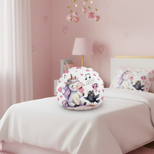 Unicorn Pink Hearts Round Cushion