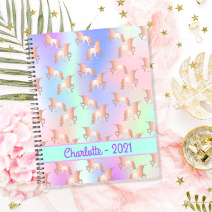 Unicorn pink iridescent rose gold name 2021 planner
