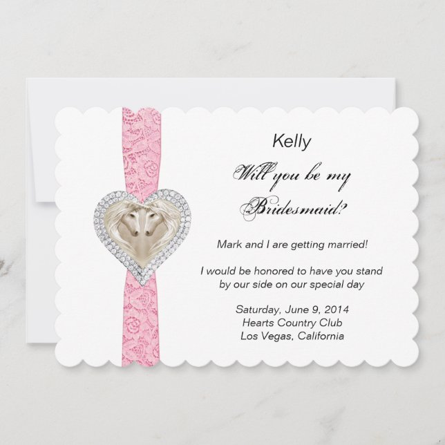 Unicorn Pink Lace Wedding Bridesmaid Card (Front)