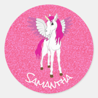 Unicorn Pink Party Glitter  Classic Round Sticker