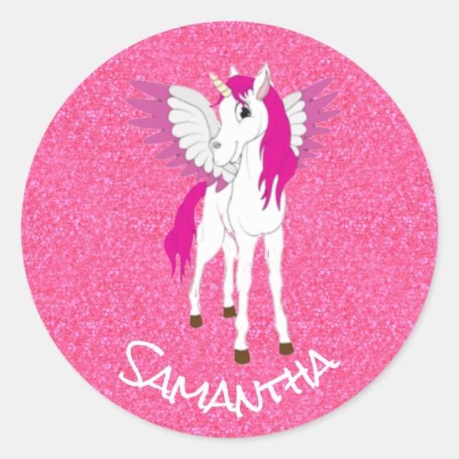 Unicorn Pink Party Glitter  Classic Round Sticker (Front)