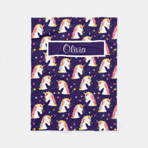 Unicorn Pink Purple Baby Name Fleece Blanket
