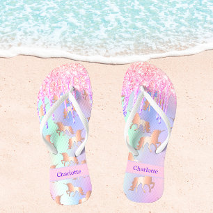Unicorn pink purple glitter drips name thongs