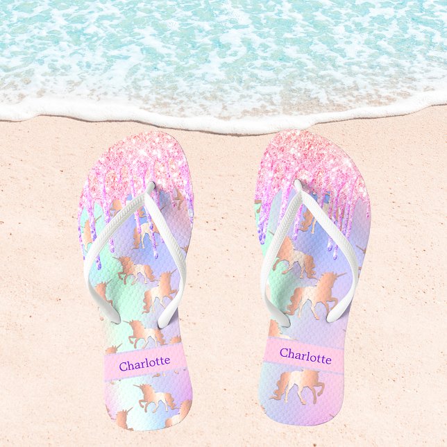 Unicorn pink purple glitter drips name thongs (Creator Uploaded)