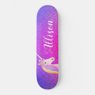 Unicorn Pink Purple Glitter Sparkles Personalised Skateboard