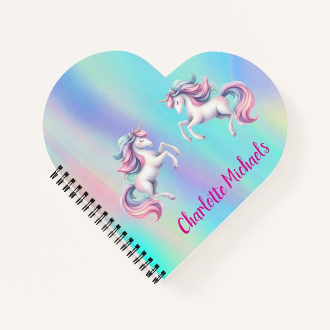 Unicorn pink purple holographic back to school notebook (Front)