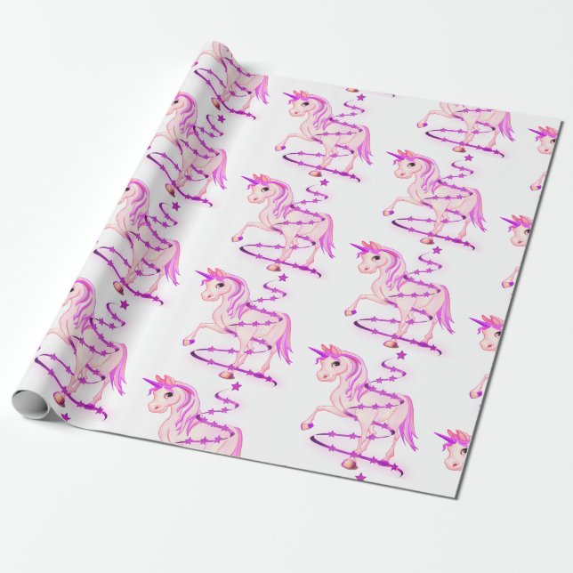 Unicorn Pink White Christmas Tree Cute Girl Wrapping Paper (Unrolled)