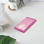 Unicorn pink white cute name girl trifold wallet<br><div class="desc">Pink background decorated with a cute unicorn head.  The unicorn in white and soft shades of pink. Personalise and add a name.</div>