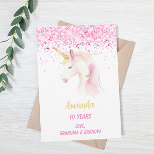 Unicorn pink white happy birthday card