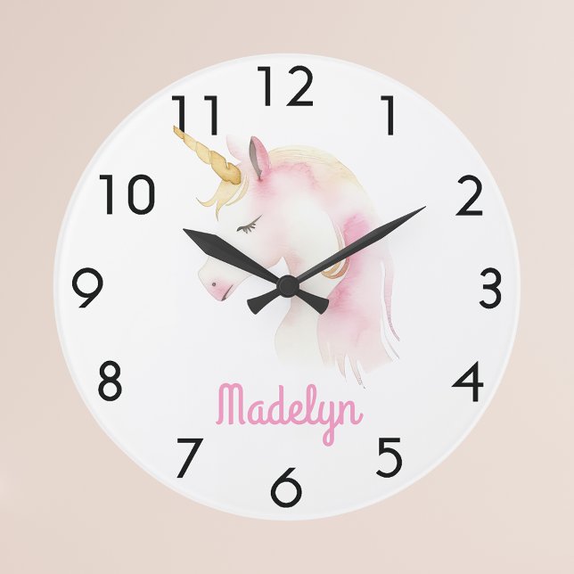 Unicorn pink white name large clock (Creator Uploaded)
