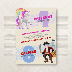 Unicorn Pirate Joint Double Birthday Invitation