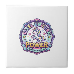 Unicorn Pixel Unicorn Power POD Ready Apparel Grap Ceramic Tile