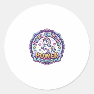 Unicorn Pixel Unicorn Power POD Ready Apparel Grap Classic Round Sticker