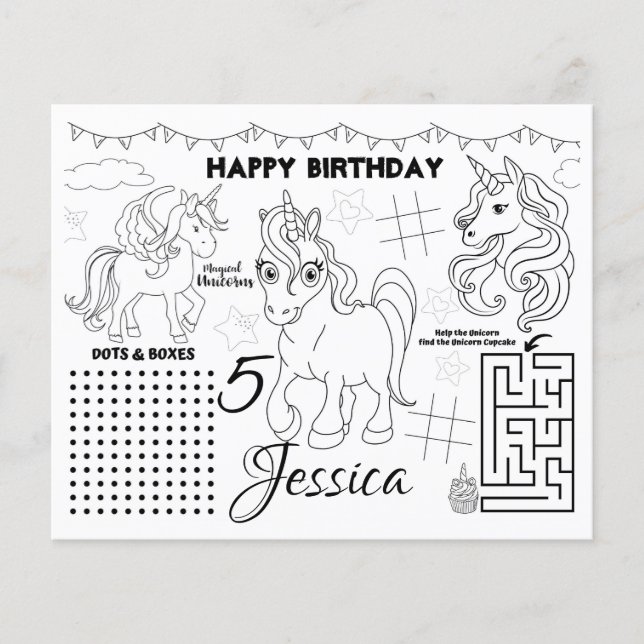 Unicorn placemats,Unicorn activity & colouring pag (Front)