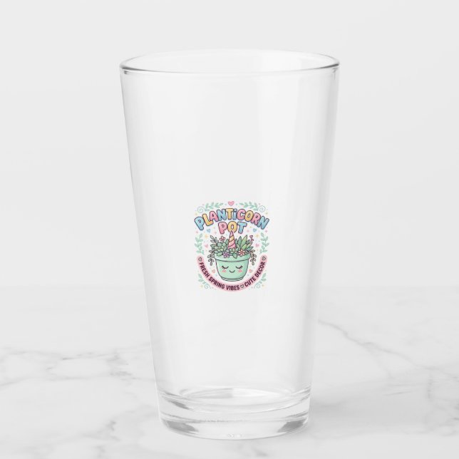 Unicorn Planticorn Pot Graphic Design Graphic Tee  Glass (Front)