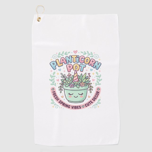 Unicorn Planticorn Pot Graphic Design Graphic Tee  Golf Towel (Front)