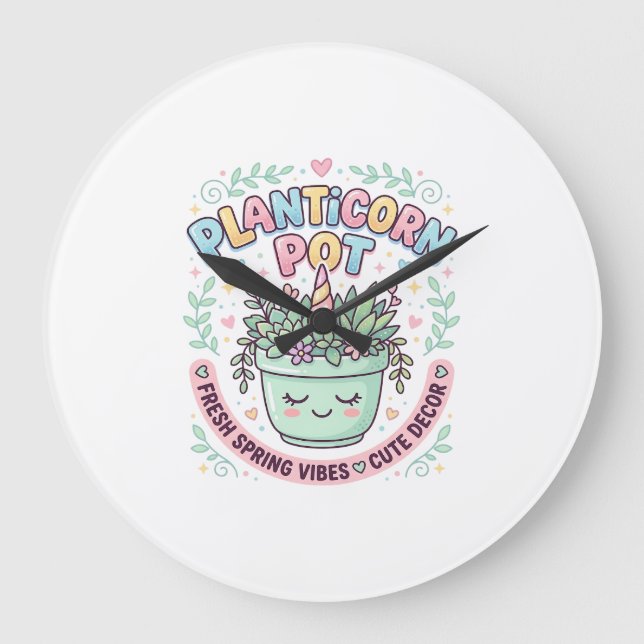 Unicorn Planticorn Pot Graphic Design Graphic Tee  Large Clock (Front)