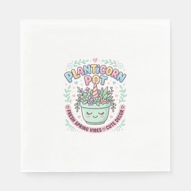 Unicorn Planticorn Pot Graphic Design Graphic Tee  Napkin (Front)