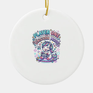 Unicorn Player One Unicorn Mode Retro Style Graphi Ceramic Ornament